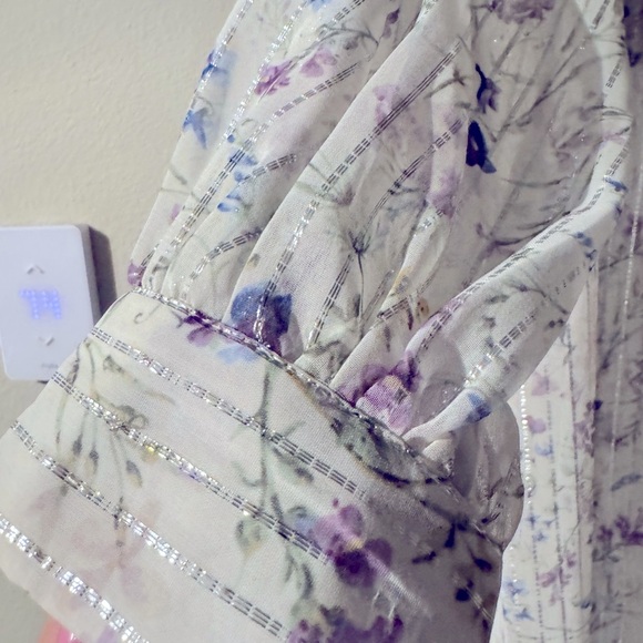 Express Floral Long Sleeve Maxi Duster Cover Up - white and Purple - Picture 2 of 6